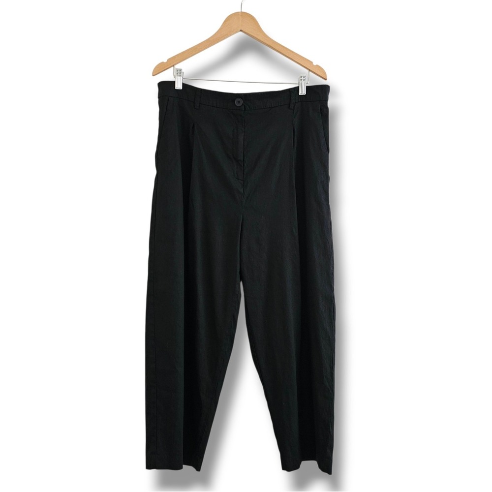Nordstrom Linen‎ Pants 16 Womens Black Pleated Tapered High Rise Minimalist Chic